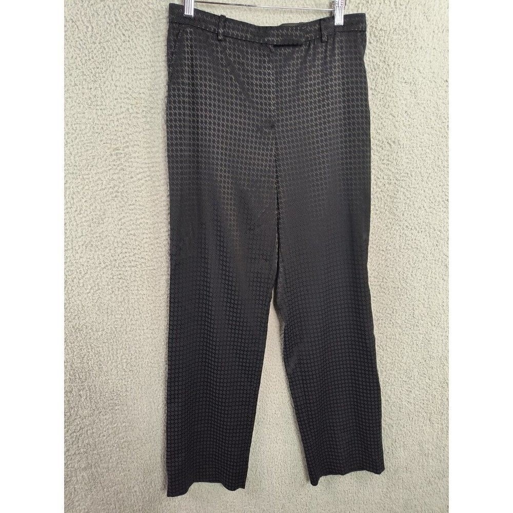 Armani Collezioni Pants Womens 8 Black Gray Shimmer Houndstooth Wide Leg Italy - Picture 2 of 10